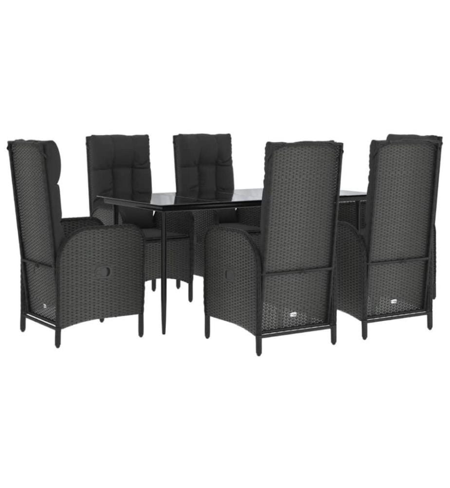 7-tlg. Garten-Essgruppe mit Kissen Schwarz Poly Rattan