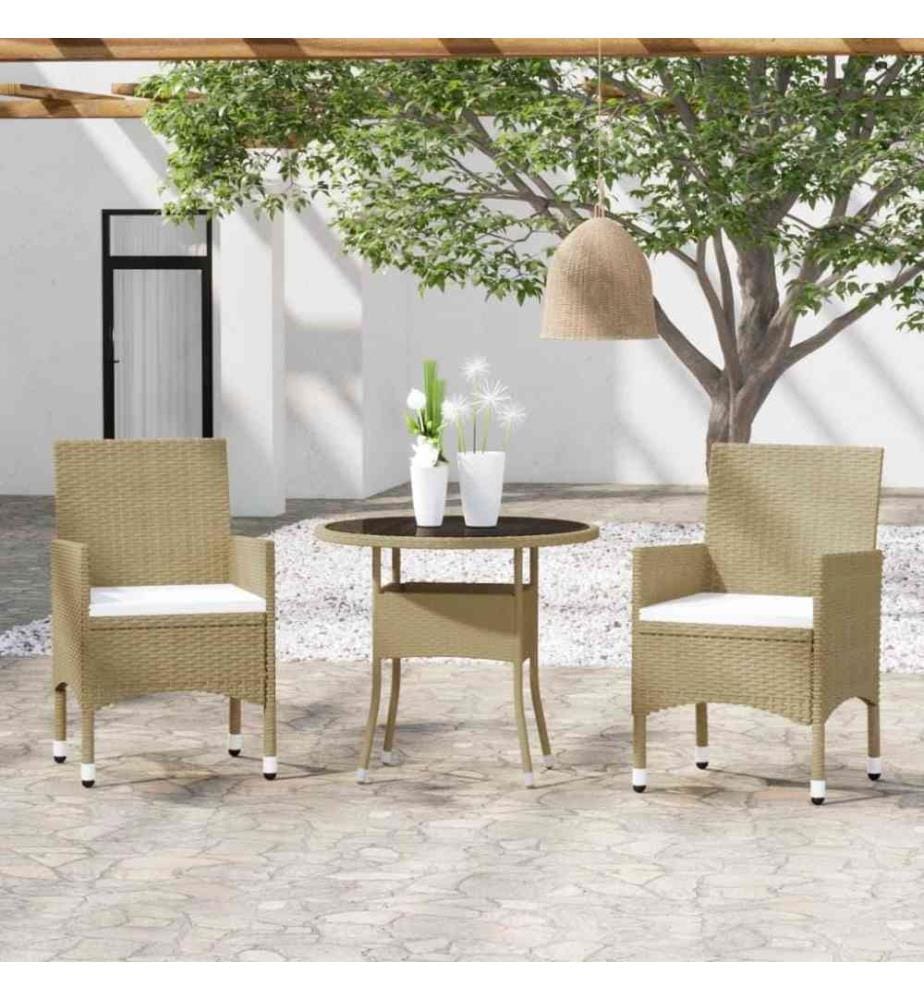 3-tlg. Garten-Essgruppe Poly Rattan Beige