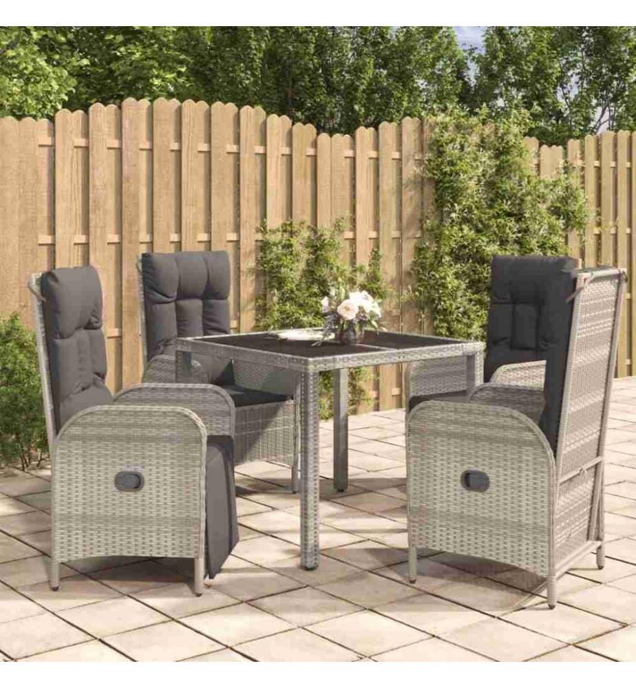 5-tlg. Garten-Essgruppe mit Kissen Grau Poly Rattan