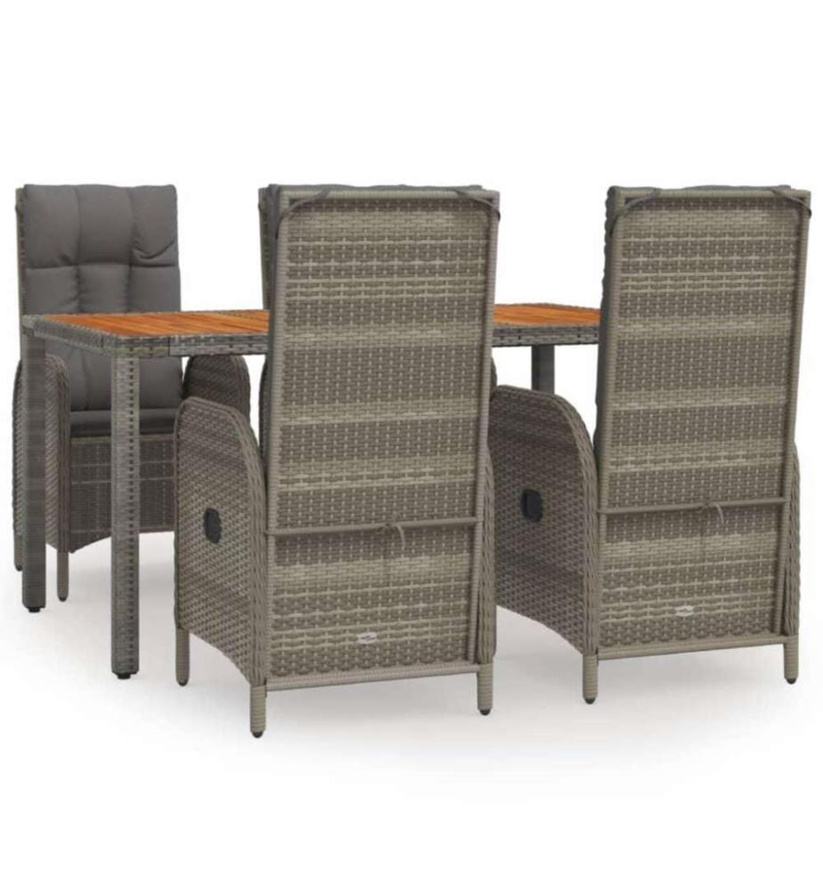 5-tlg. Garten-Essgruppe mit Kissen Grau Poly Rattan