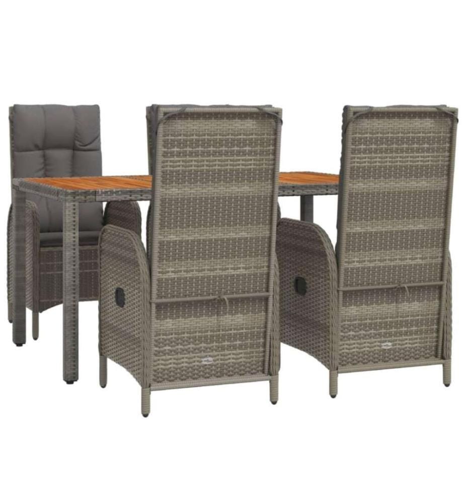 5-tlg. Garten-Essgruppe mit Kissen Grau Poly Rattan