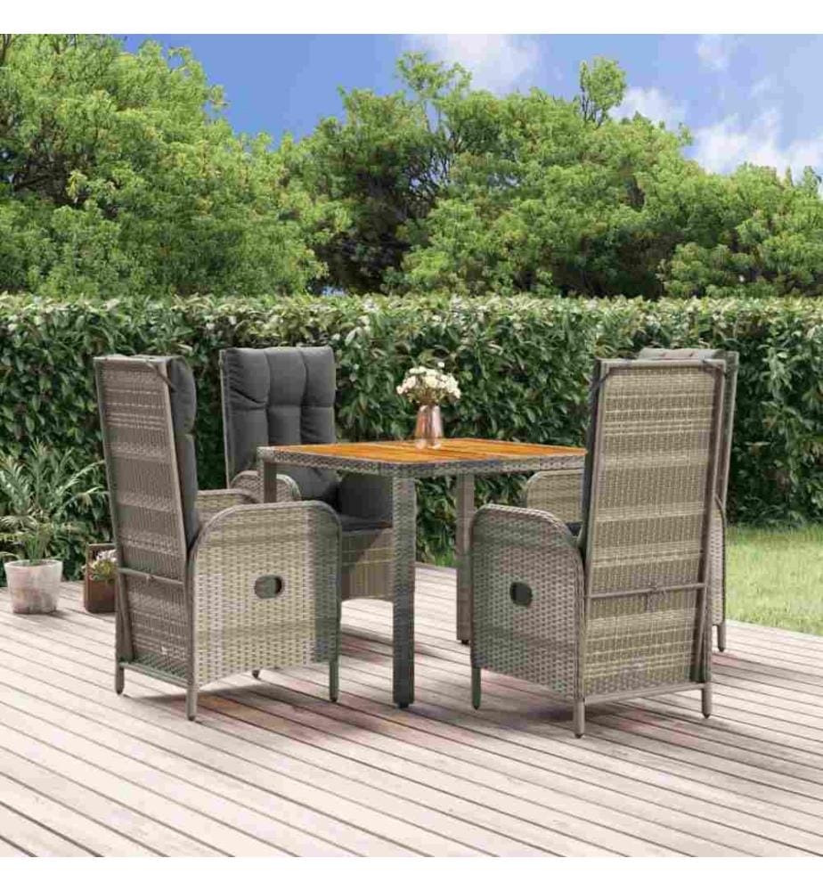 5-tlg. Garten-Essgruppe mit Kissen Grau Poly Rattan