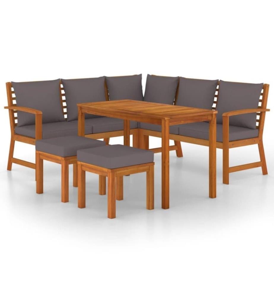 Ensemble à dîner de jardin 6 pcs avec coussins Bois d'acacia