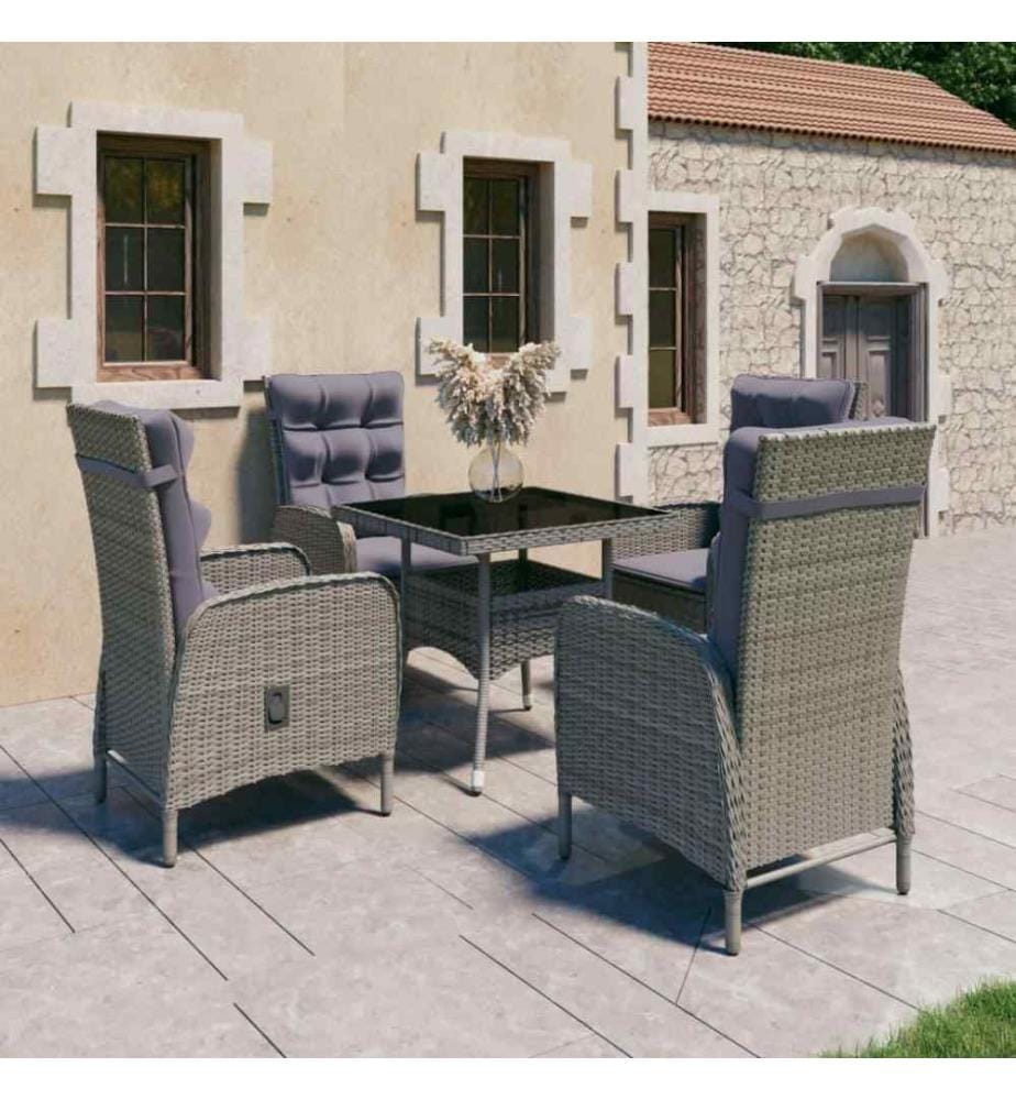 5-tlg. Garten-Essgruppe Poly Rattan und Glas Grau
