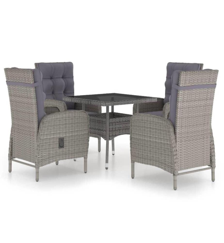 5-tlg. Garten-Essgruppe Poly Rattan und Glas Grau