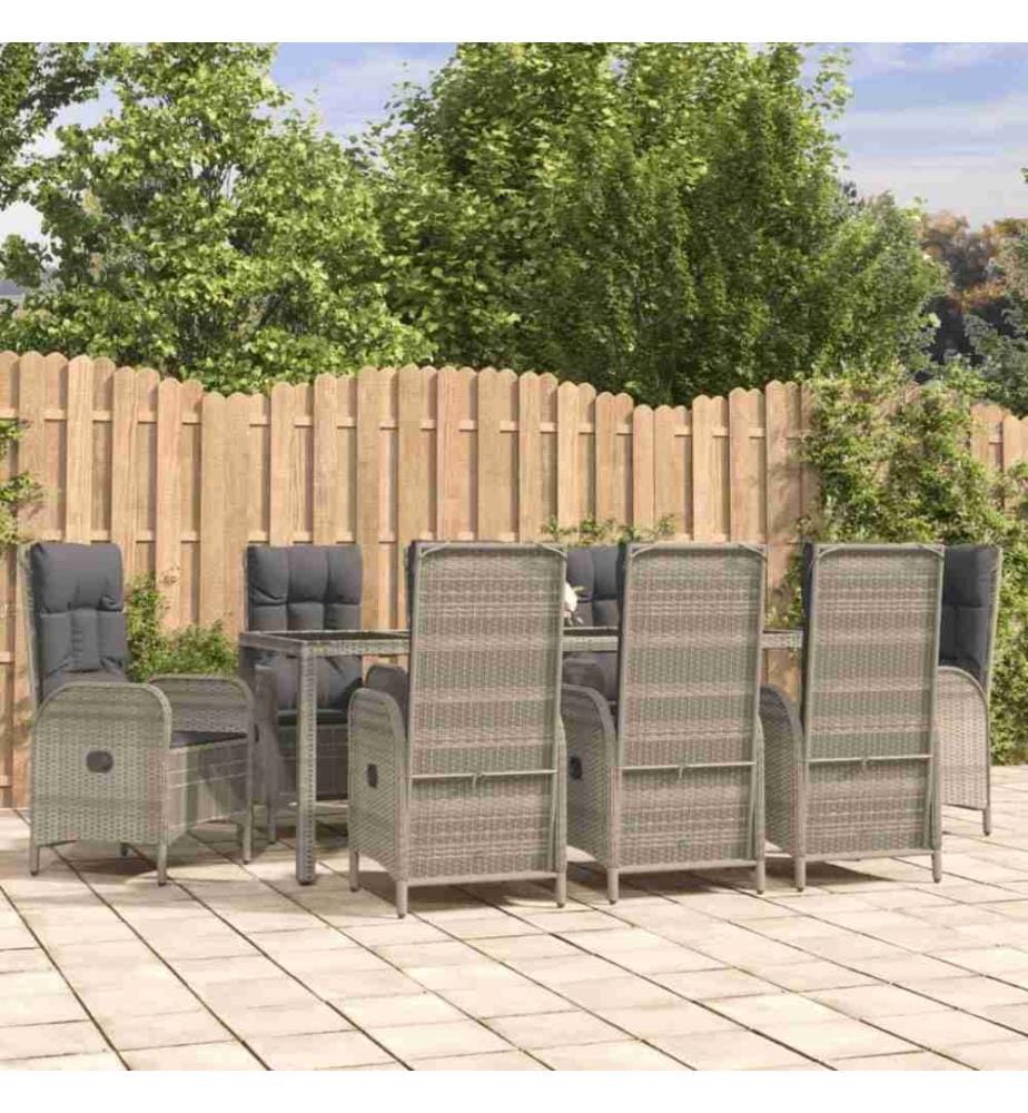 9-tlg. Garten-Essgruppe mit Kissen Grau Poly Rattan