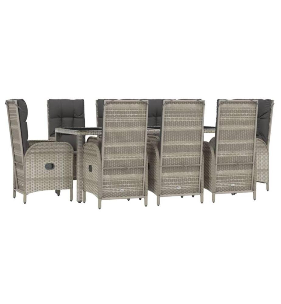 9-tlg. Garten-Essgruppe mit Kissen Grau Poly Rattan