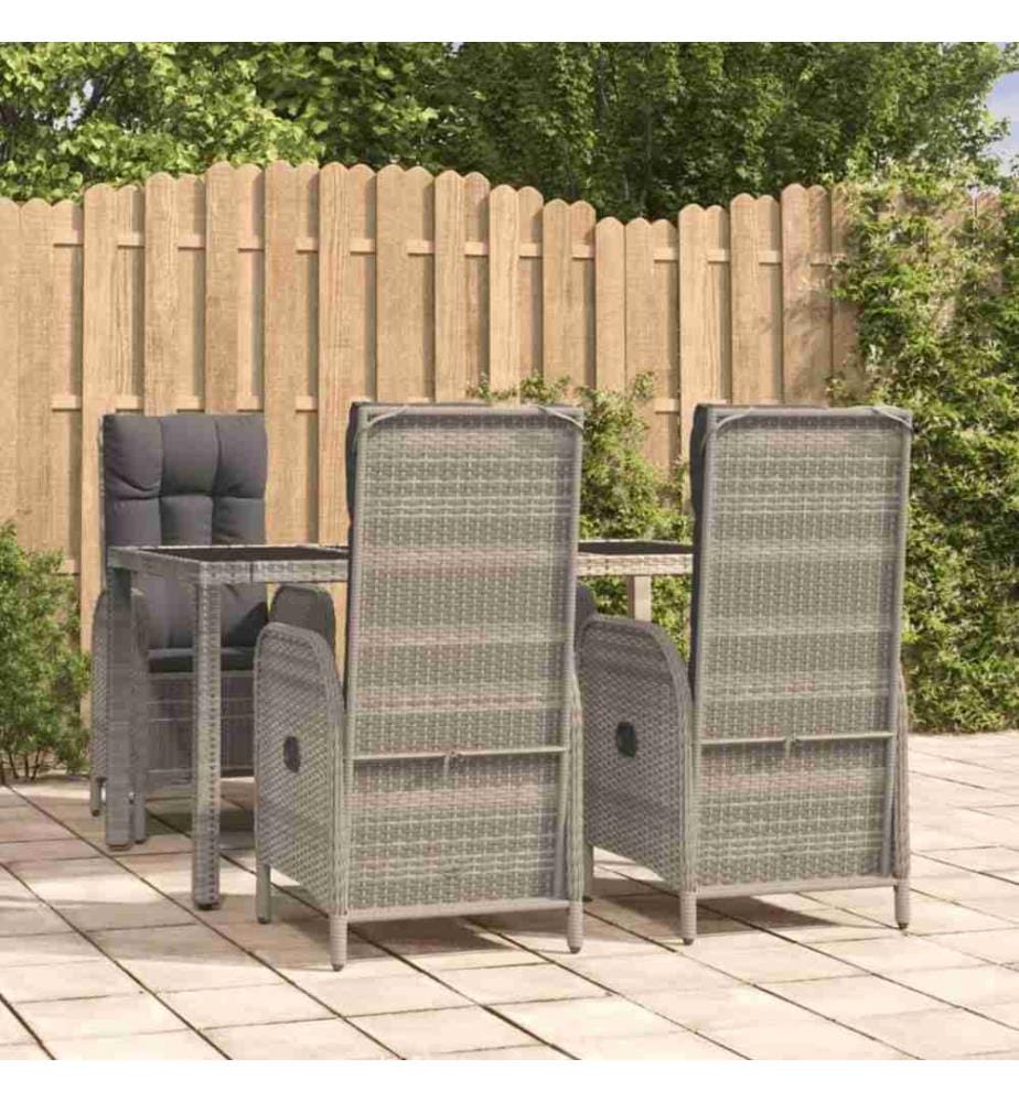 5-tlg. Garten-Essgruppe mit Kissen Grau Poly Rattan