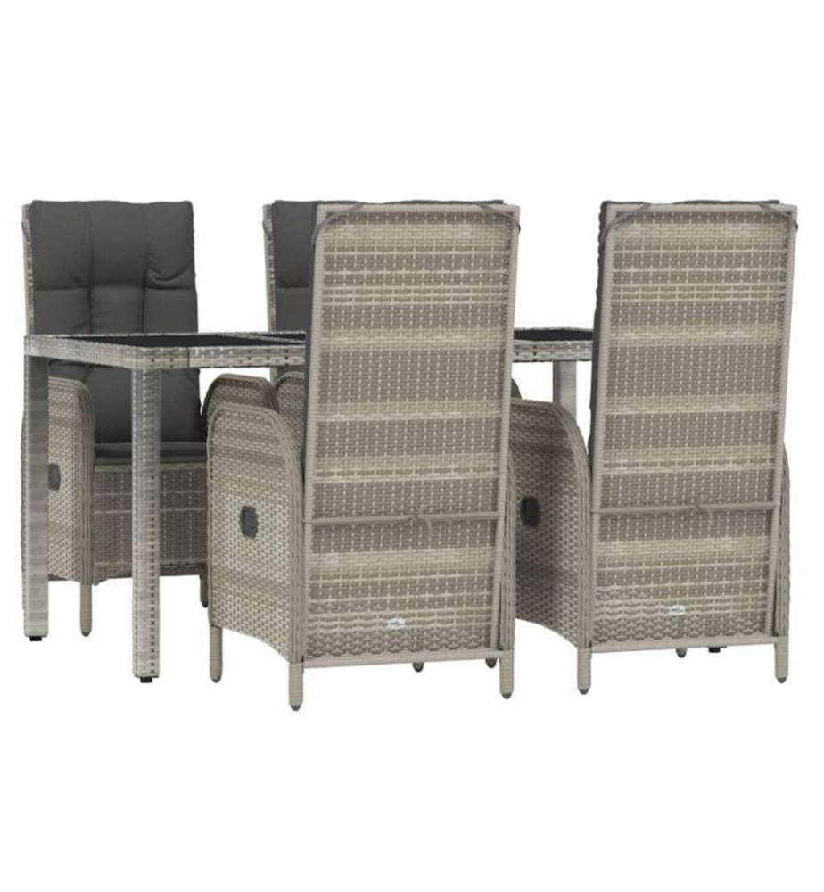 5-tlg. Garten-Essgruppe mit Kissen Grau Poly Rattan