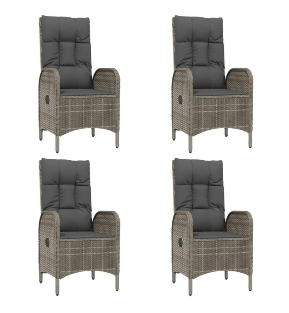 5-tlg. Garten-Essgruppe mit Kissen Grau Poly Rattan