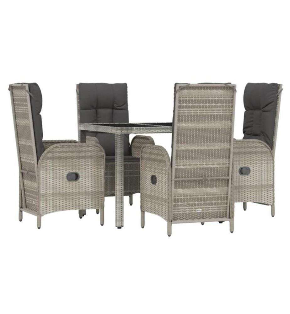 5-tlg. Garten-Essgruppe mit Kissen Grau Poly Rattan