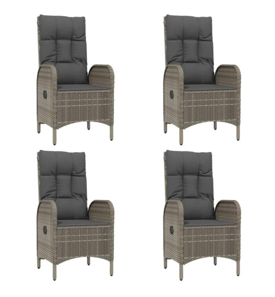5-tlg. Garten-Essgruppe mit Kissen Grau Poly Rattan