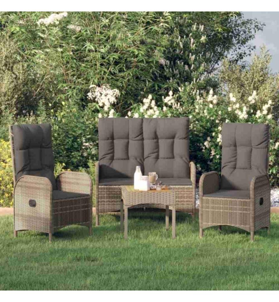 3-tlg. Garten-Essgruppe mit Kissen Grau Poly Rattan
