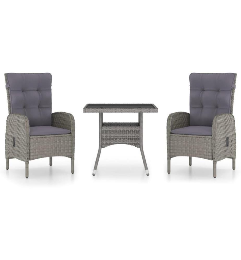 3-tlg. Garten-Essgruppe Poly Rattan und Glas Grau