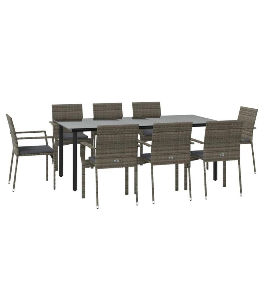 Ensemble de salle à manger jardin 9pcs et coussins noir et gris