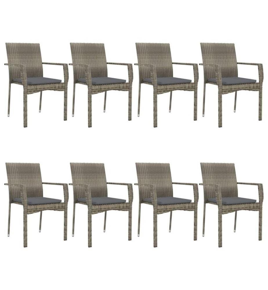 Ensemble de salle à manger jardin 9pcs et coussins noir et gris