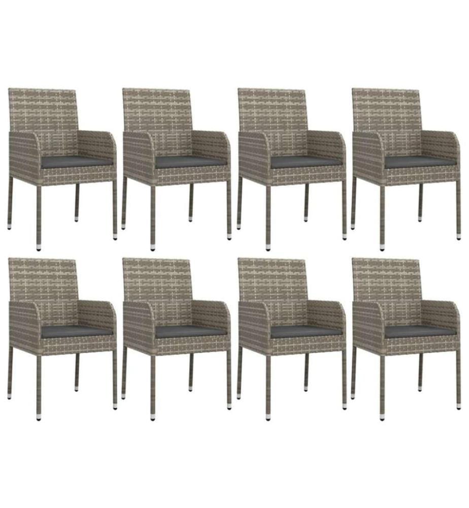 9-tlg. Garten-Essgruppe mit Kissen Grau Poly Rattan