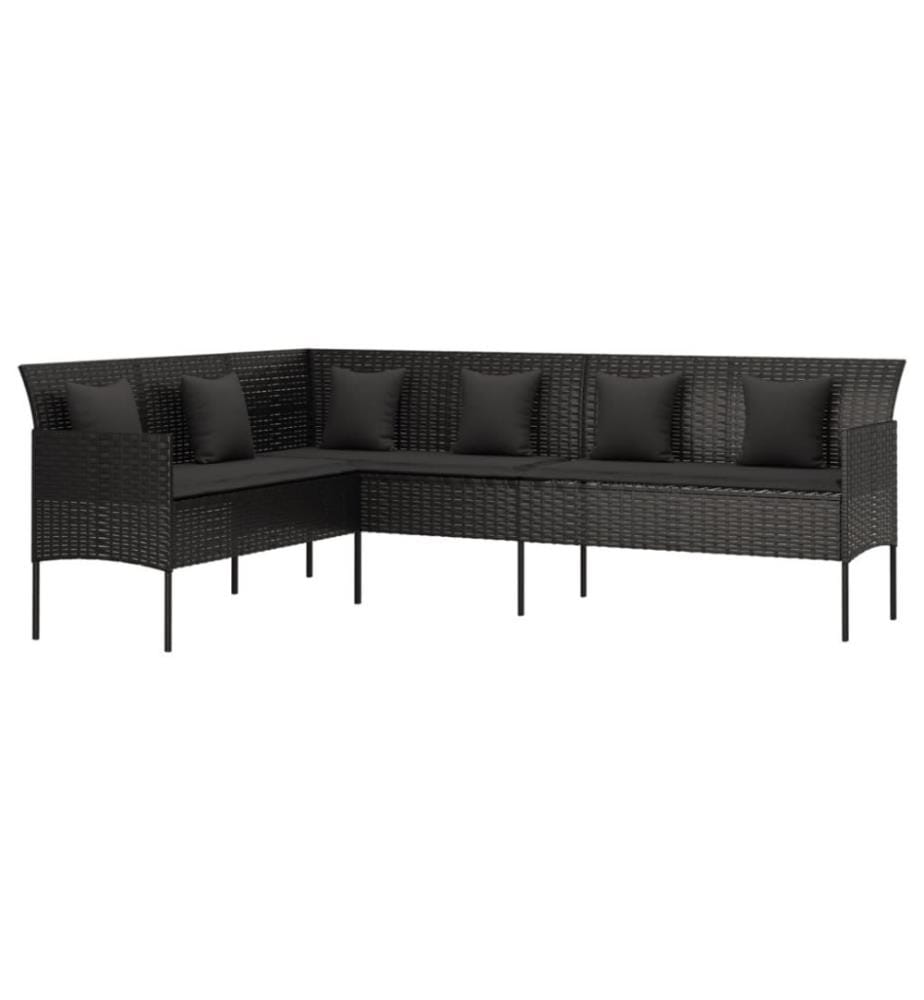 2-tlg. Garten-Essgruppe mit Kissen Schwarz Poly Rattan