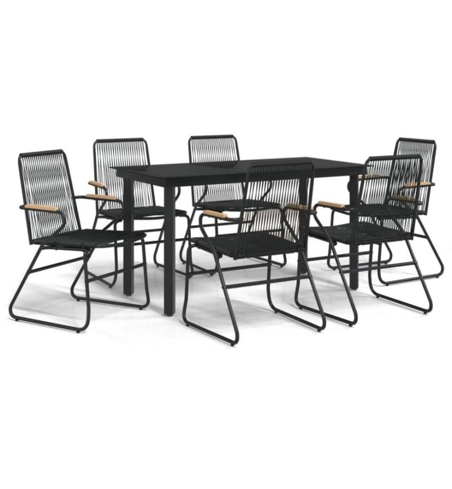 Ensemble à dîner de jardin 7 pcs Noir Rotin PVC