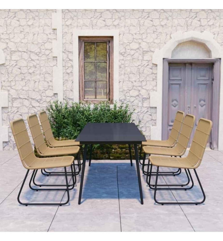 7-tlg. Garten-Essgruppe Poly Rattan und Glas