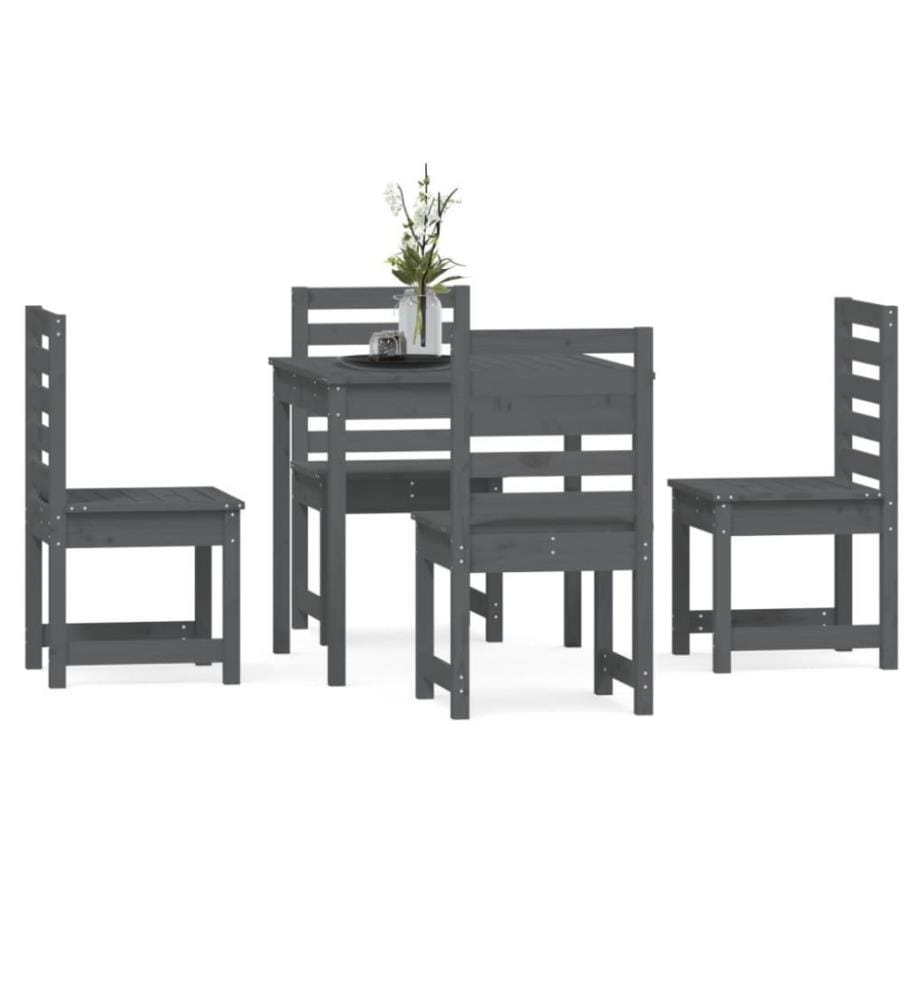 Ensemble à dîner de jardin 5 pcs gris bois massif de pin