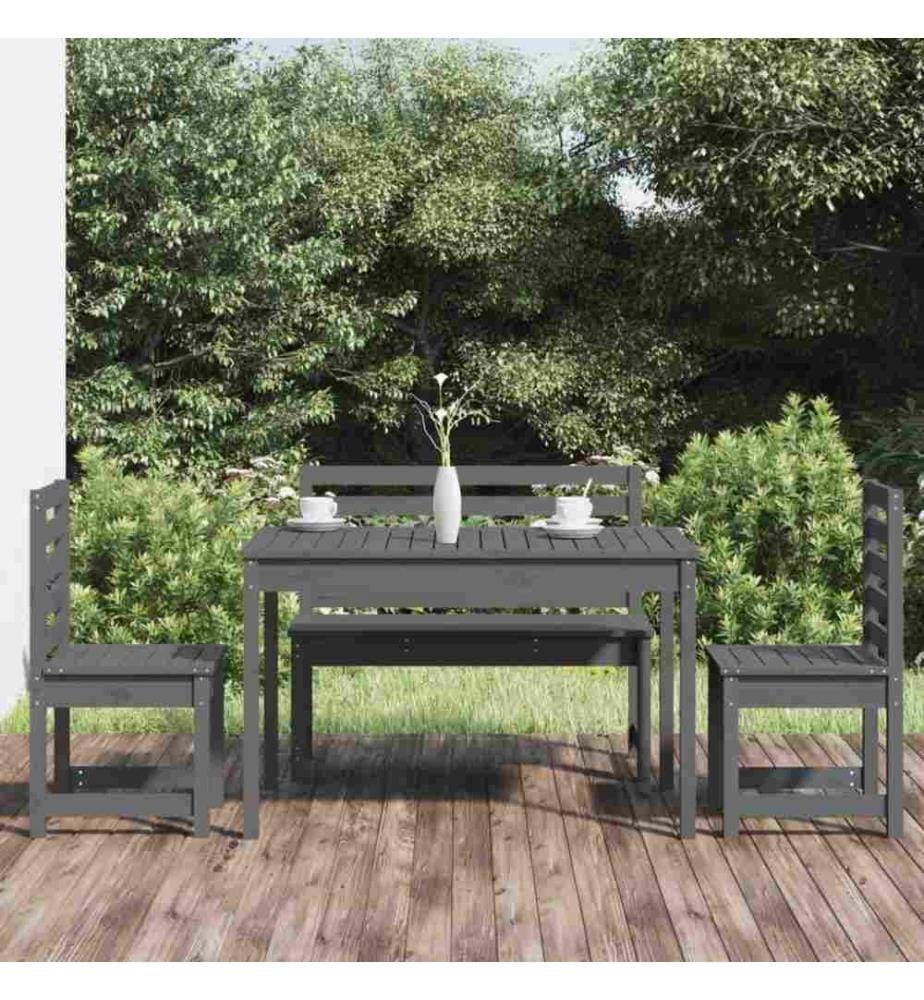 Ensemble à dîner de jardin 4 pcs gris bois massif de pin