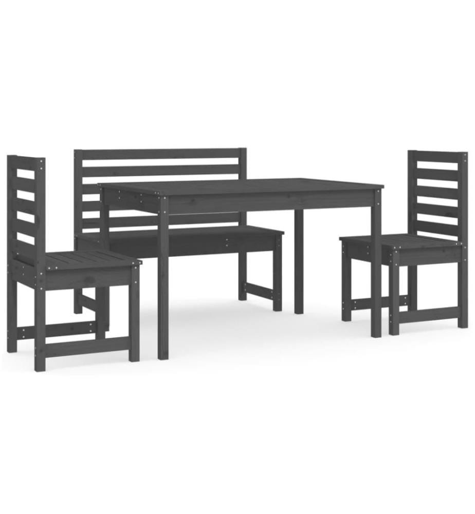 Ensemble à dîner de jardin 4 pcs gris bois massif de pin