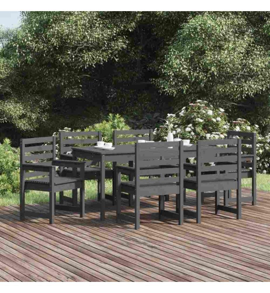Ensemble à dîner de jardin 7 pcs gris bois massif de pin