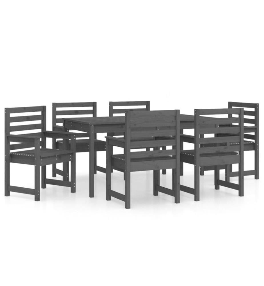 Ensemble à dîner de jardin 7 pcs gris bois massif de pin