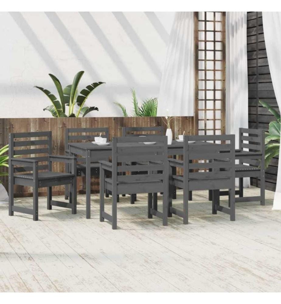 Ensemble à dîner de jardin 7 pcs gris bois massif de pin