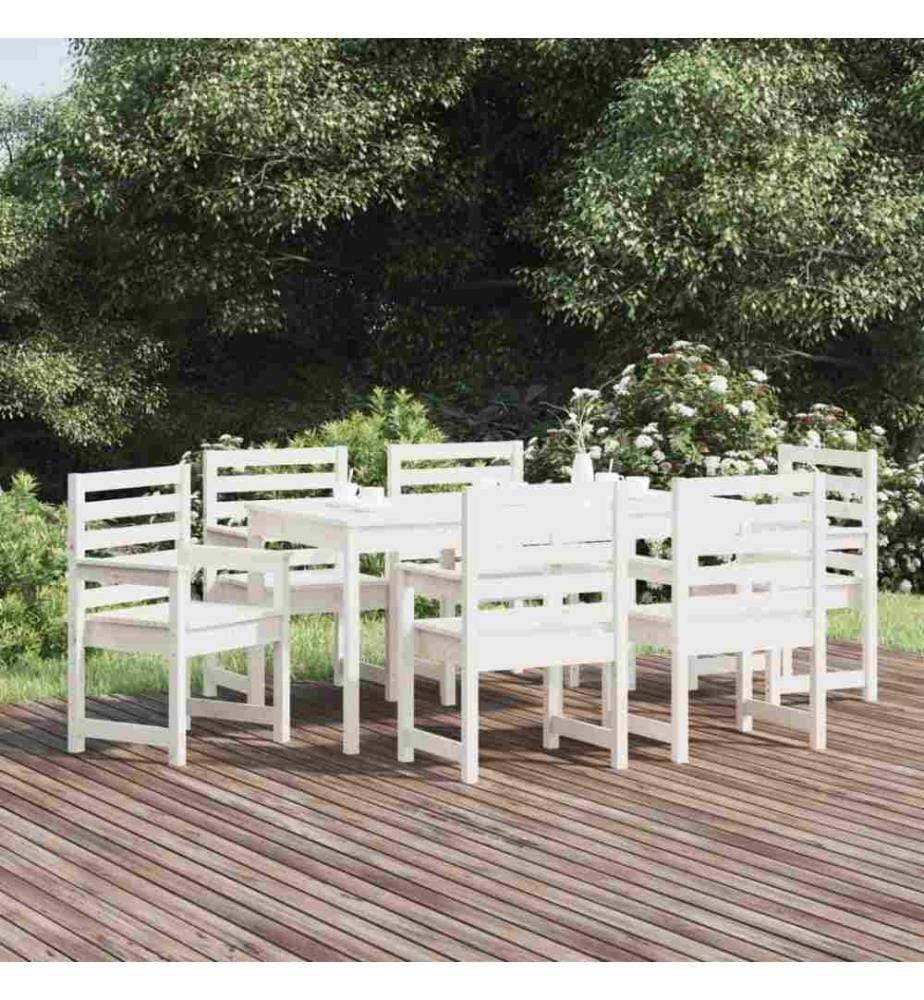 Ensemble à dîner de jardin 7 pcs blanc bois massif de pin