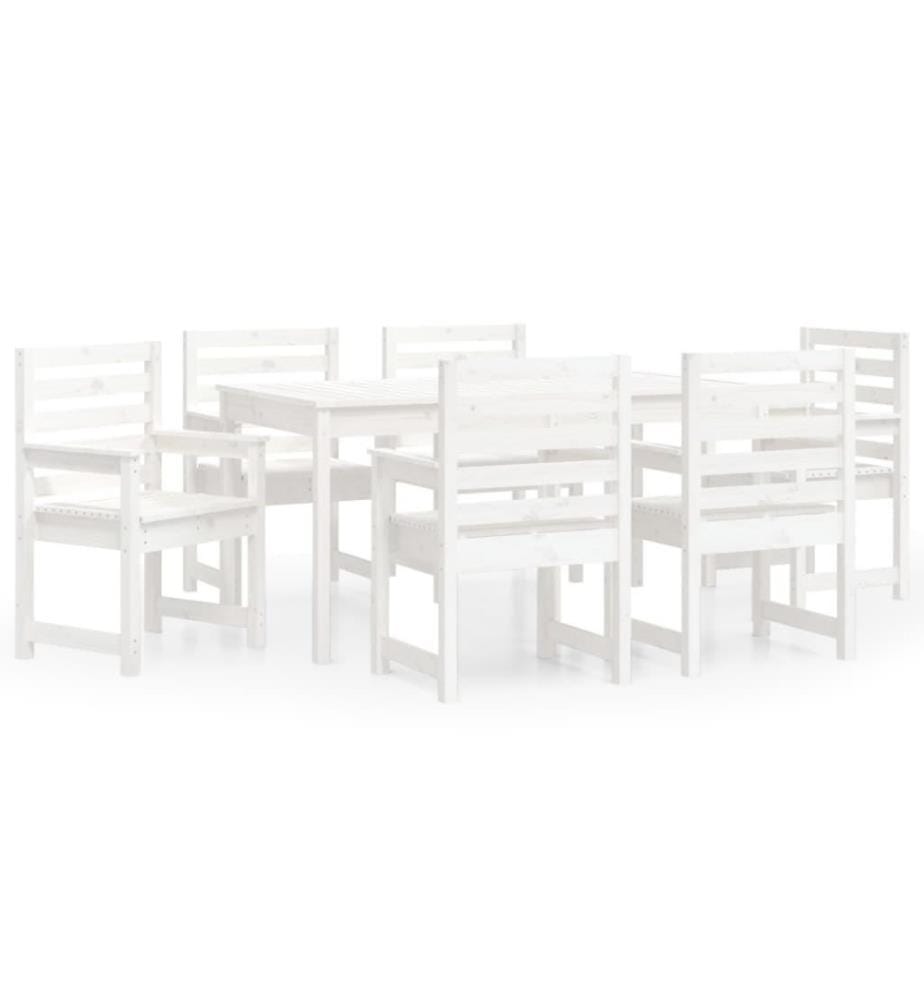 Ensemble à dîner de jardin 7 pcs blanc bois massif de pin