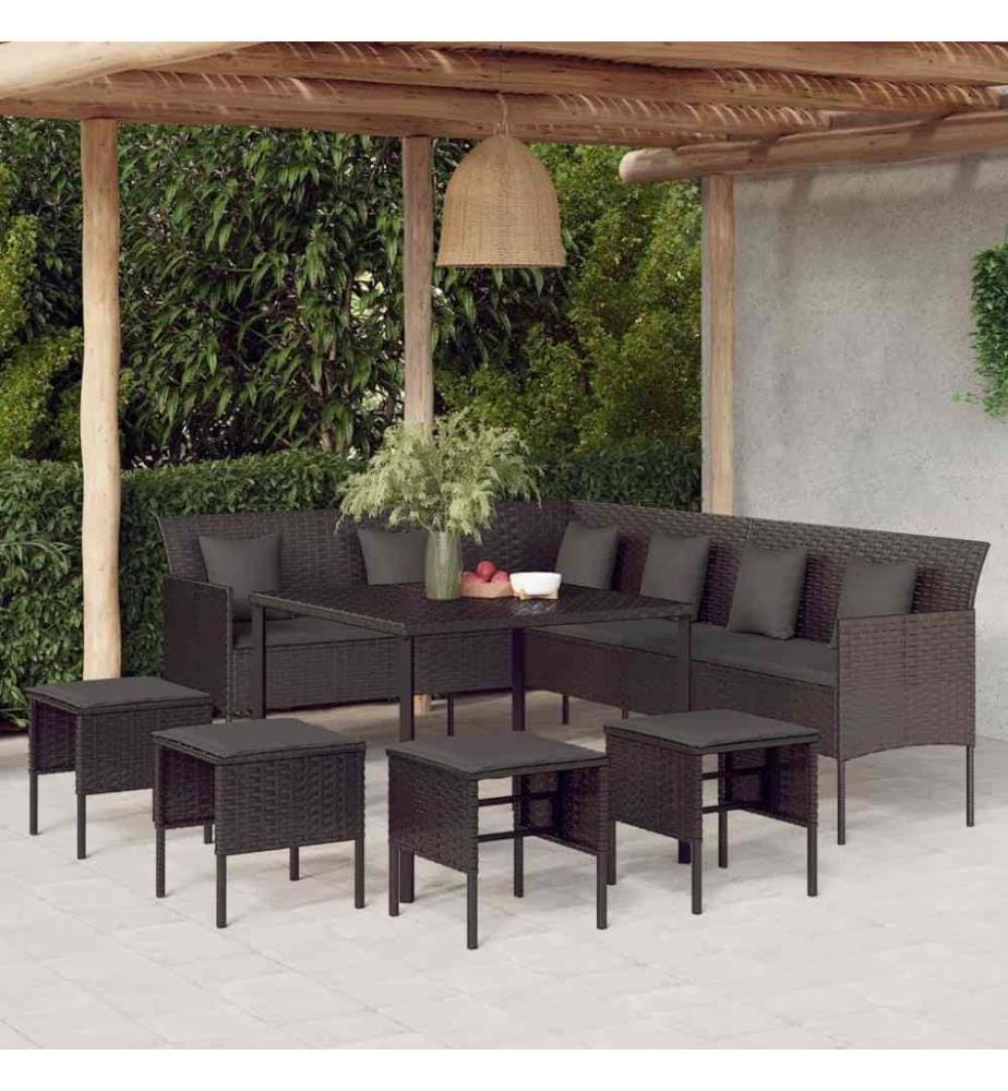 6-tlg. Garten-Essgruppe mit Kissen Schwarz Poly Rattan