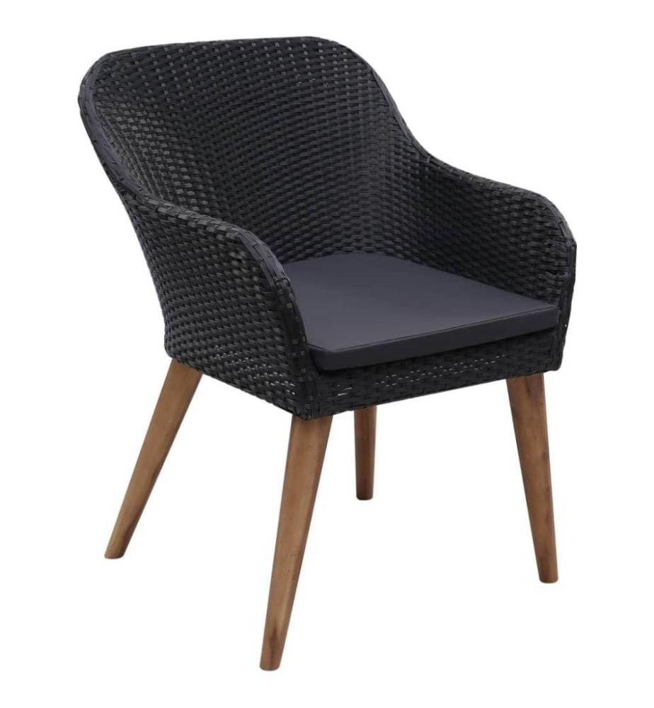 7-tlg. Garten-Essgruppe Poly Rattan Schwarz