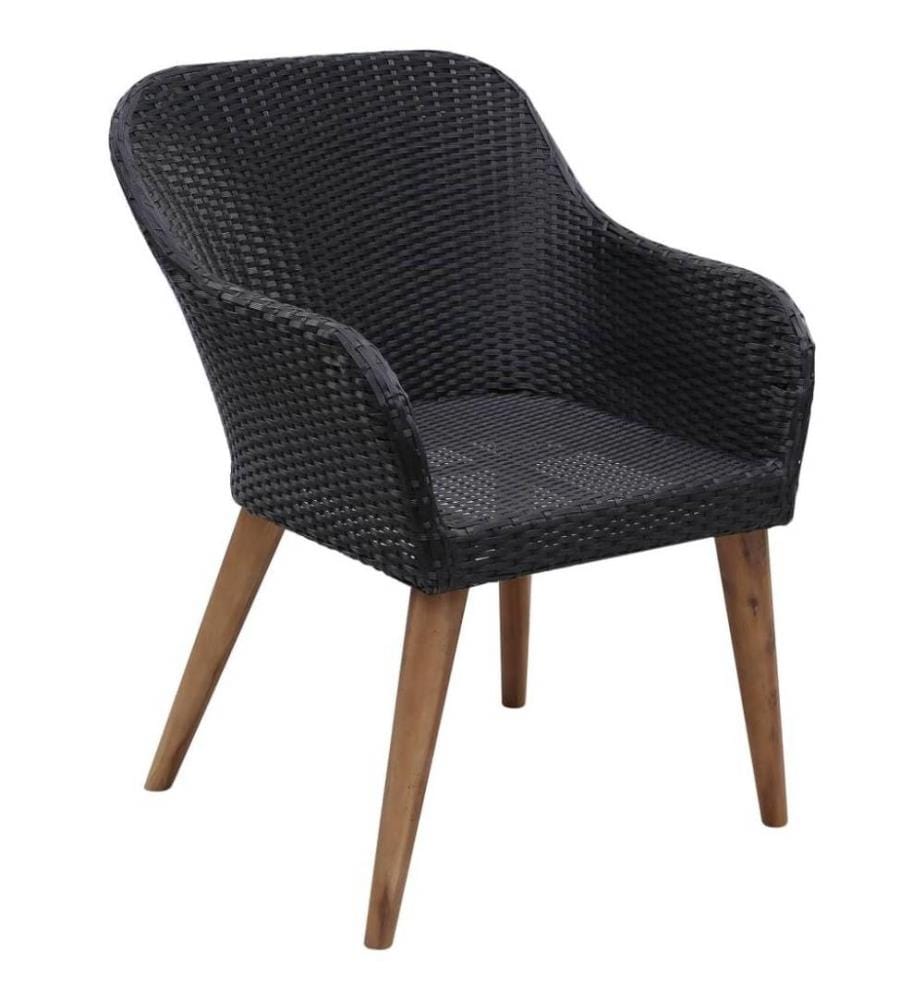 7-tlg. Garten-Essgruppe Poly Rattan Schwarz