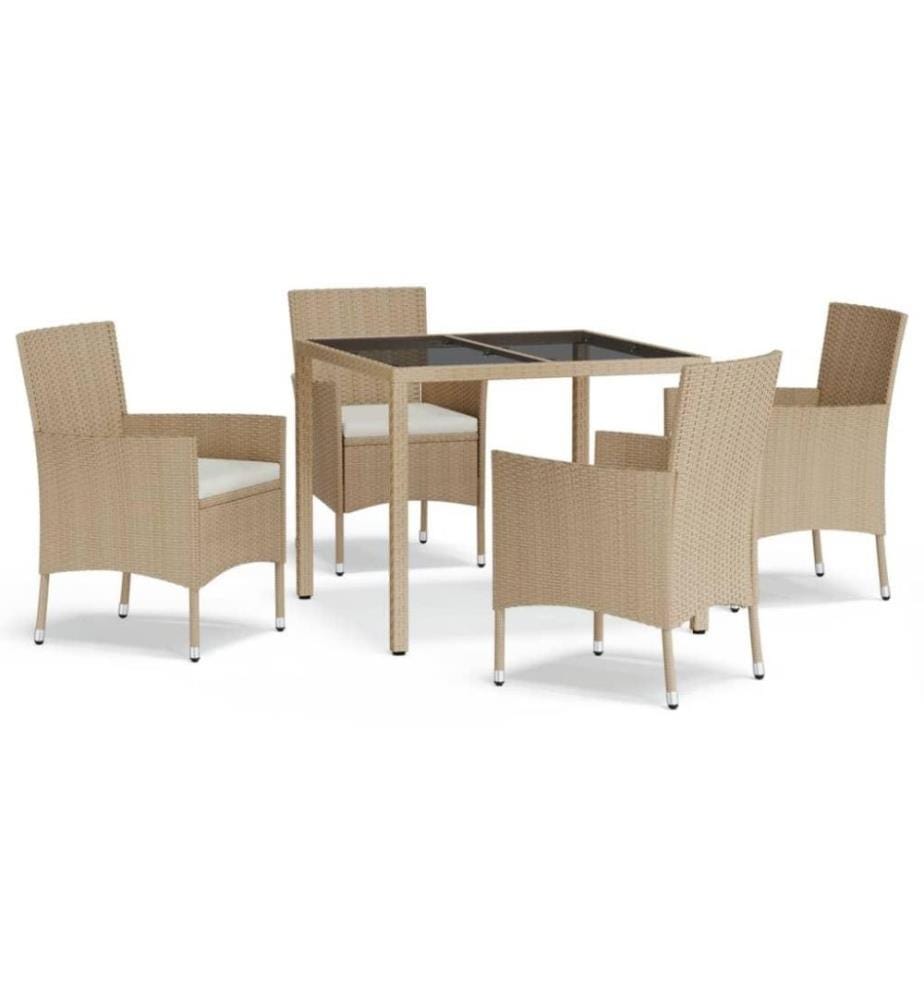 5-tlg. Garten-Essgruppe mit Kissen Beige Poly Rattan