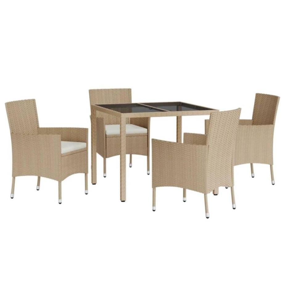 5-tlg. Garten-Essgruppe mit Kissen Beige Poly Rattan