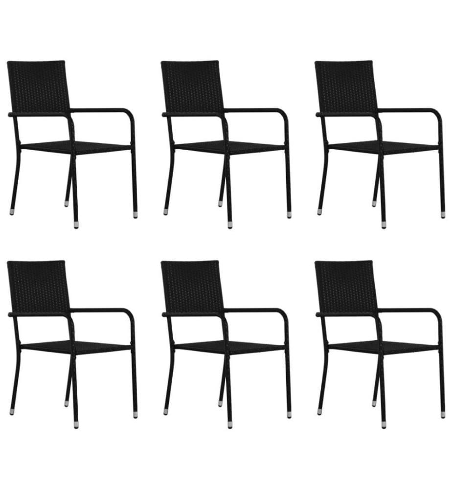 7-tlg. Garten-Essgruppe Poly Rattan Schwarz