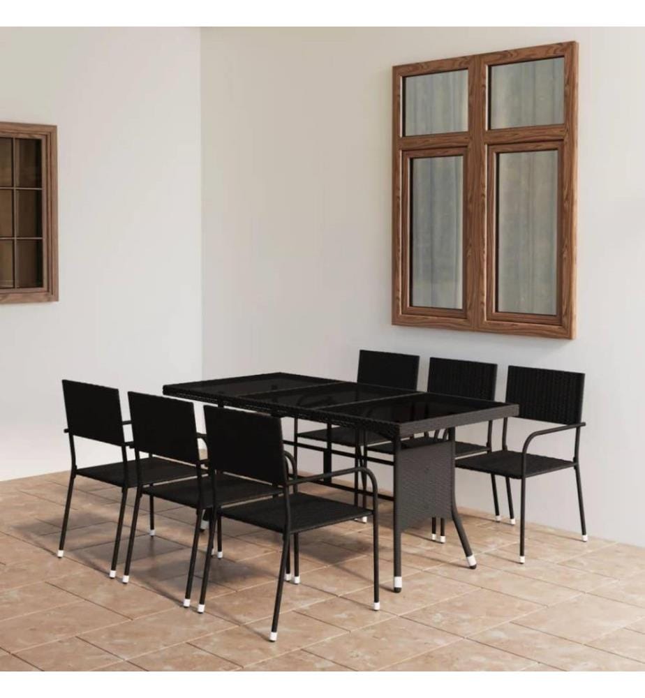 7-tlg. Garten-Essgruppe Poly Rattan Schwarz