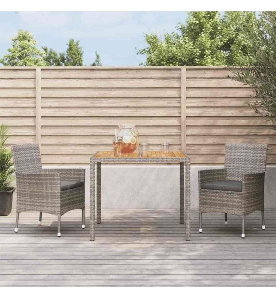 3-tlg. Garten-Essgruppe mit Kissen Grau Poly Rattan