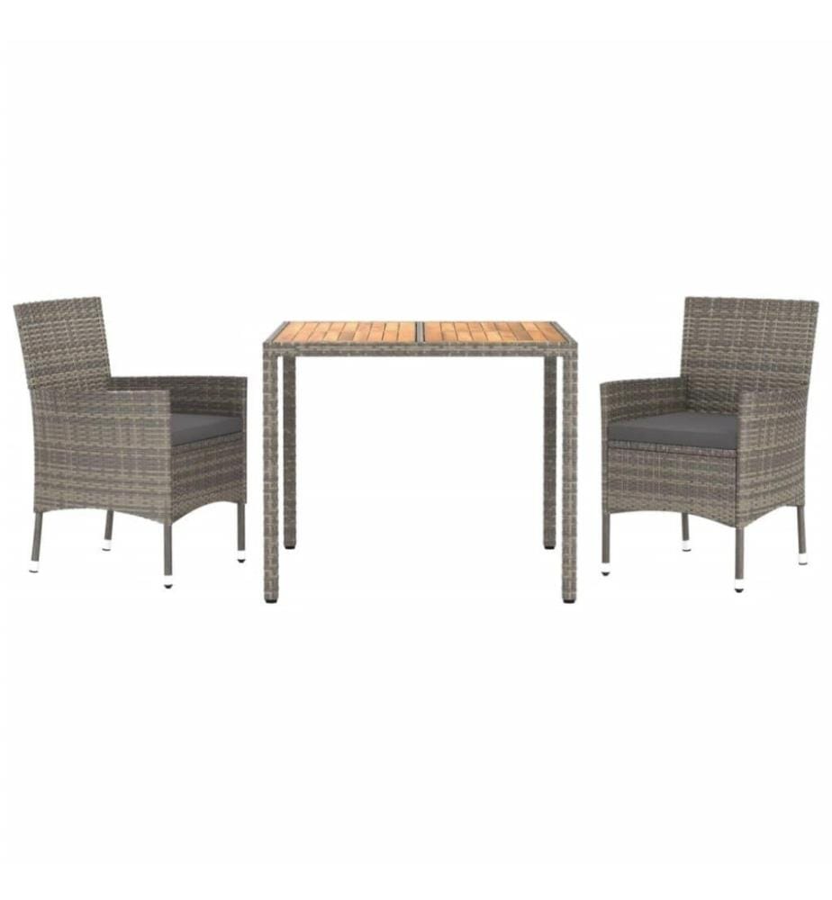 3-tlg. Garten-Essgruppe mit Kissen Grau Poly Rattan