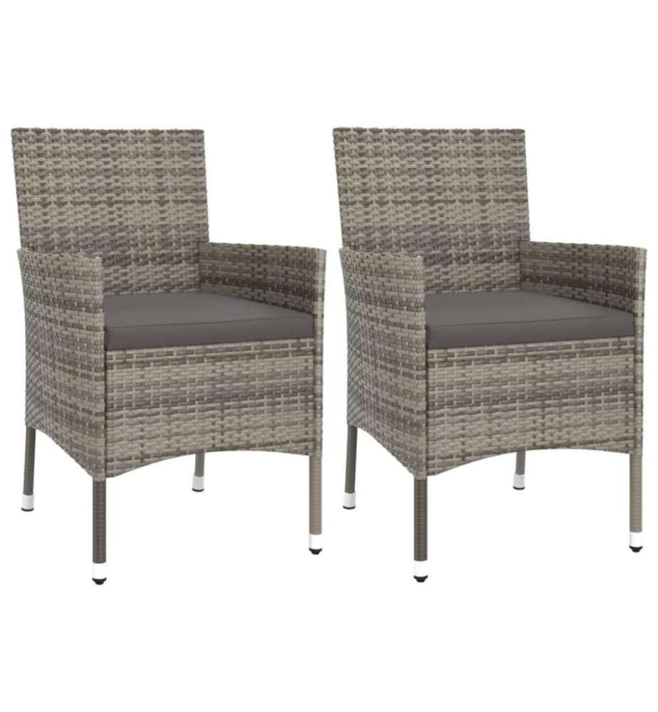 3-tlg. Garten-Essgruppe mit Kissen Grau Poly Rattan