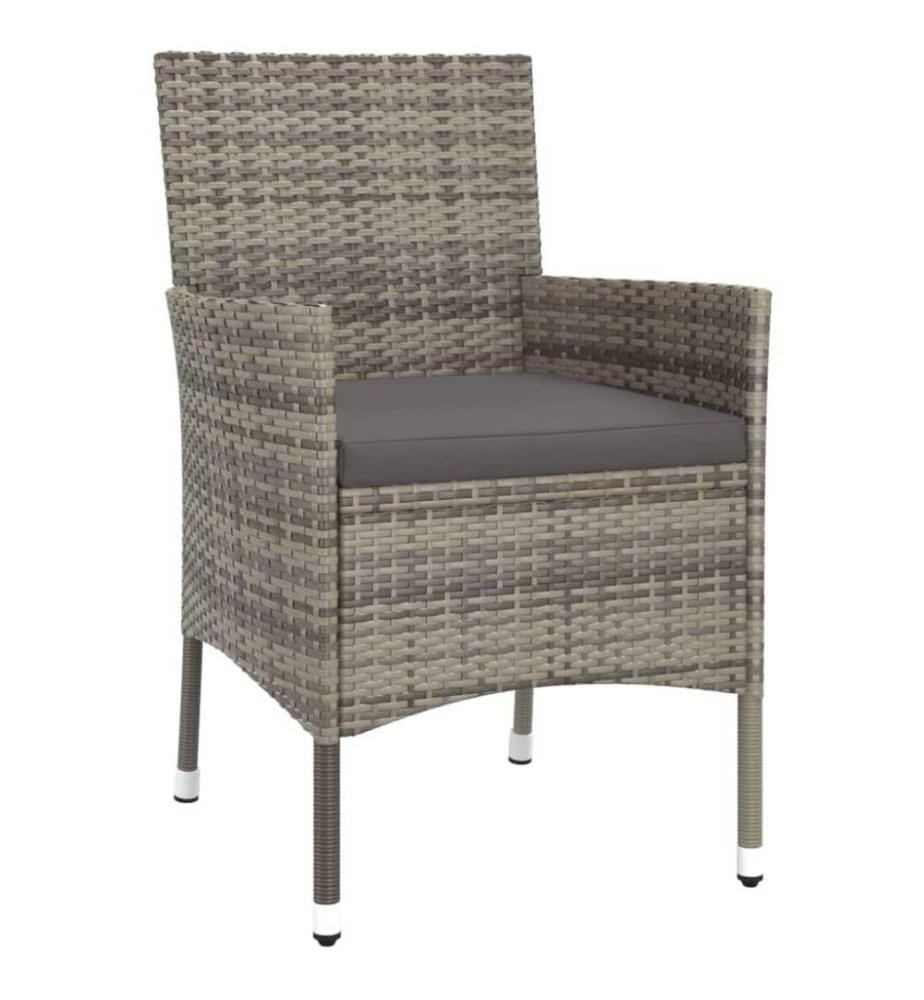 3-tlg. Garten-Essgruppe mit Kissen Grau Poly Rattan
