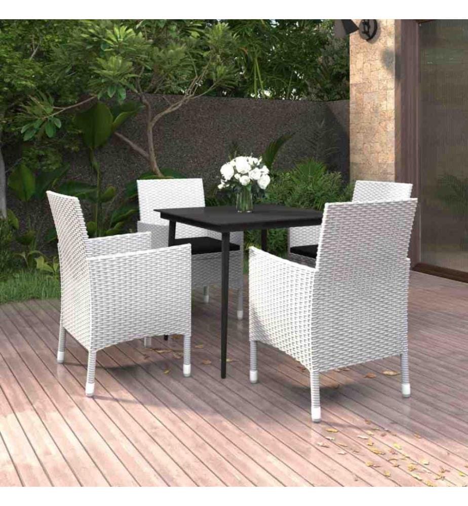 5-tlg. Garten-Essgruppe mit Auflagen Poly Rattan und Glas