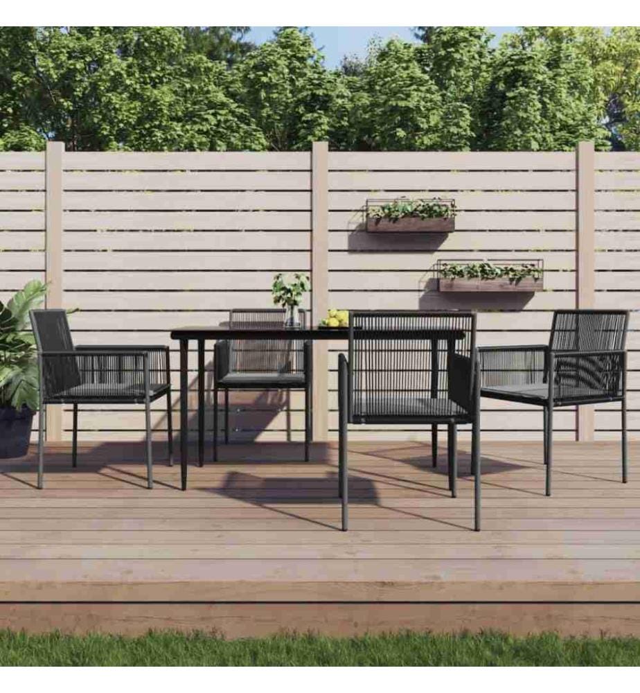 5-tlg. Garten-Essgruppe mit Kissen Schwarz Poly Rattan & Stahl