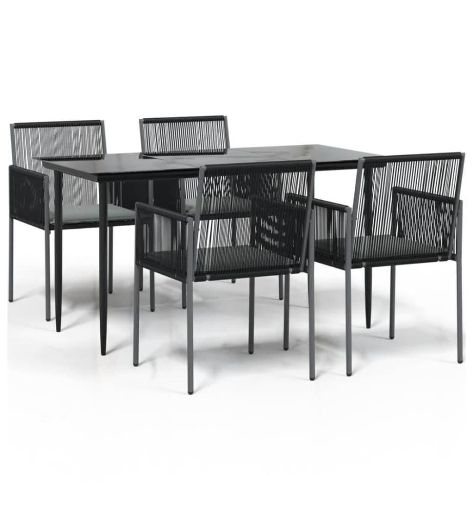 5-tlg. Garten-Essgruppe mit Kissen Schwarz Poly Rattan & Stahl