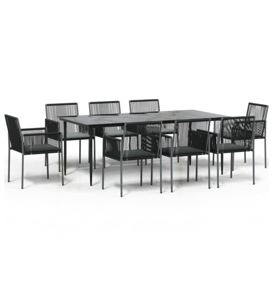 9-tlg. Garten-Essgruppe mit Kissen Schwarz Poly Rattan & Stahl