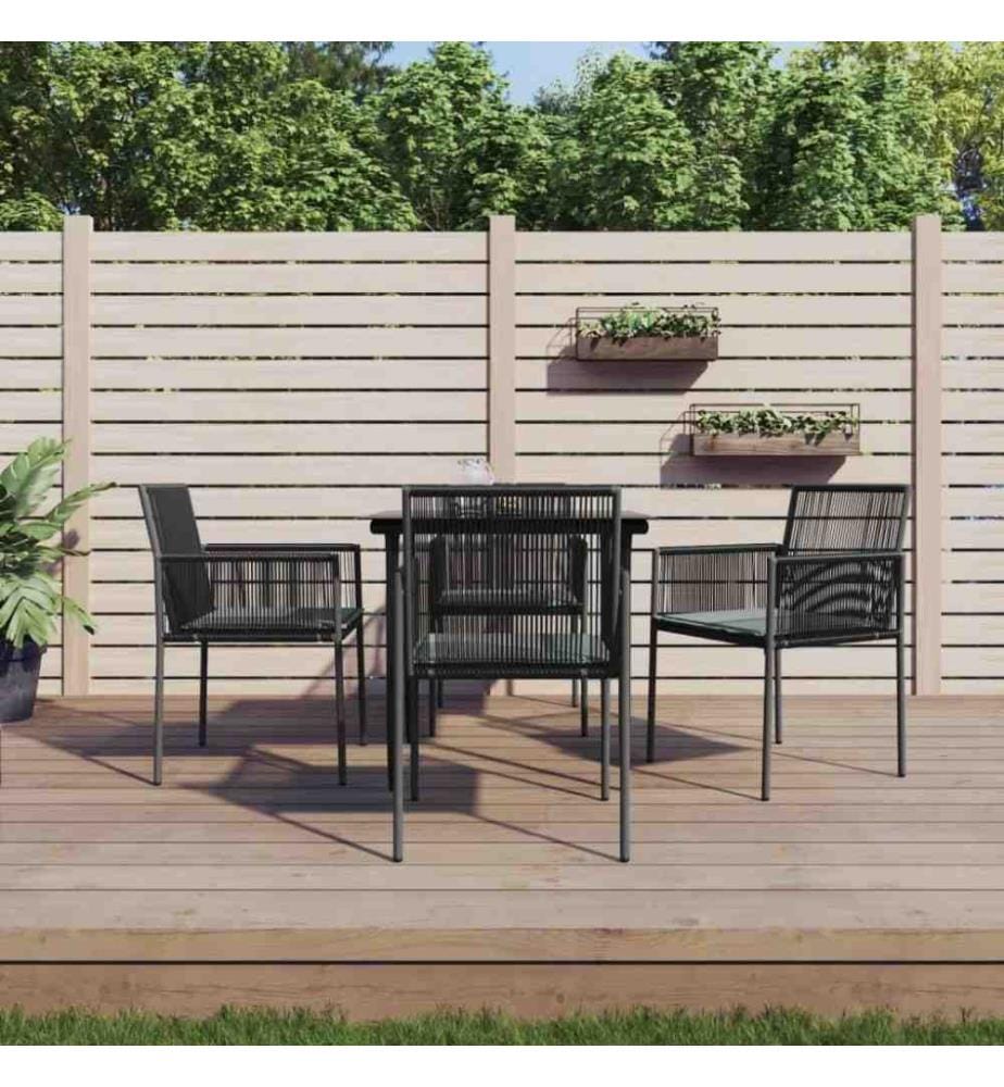 5-tlg. Garten-Essgruppe mit Kissen Schwarz Poly Rattan & Stahl