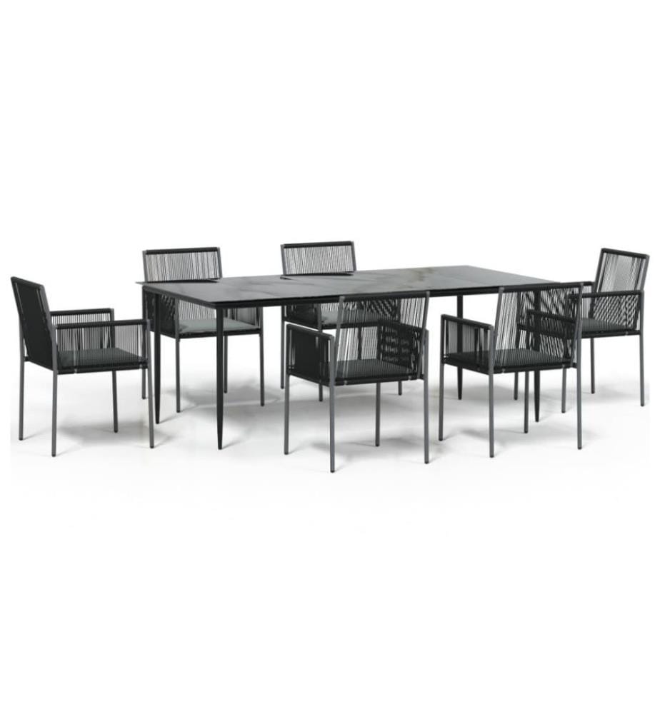 7-tlg. Garten-Essgruppe mit Kissen Schwarz Poly Rattan & Stahl