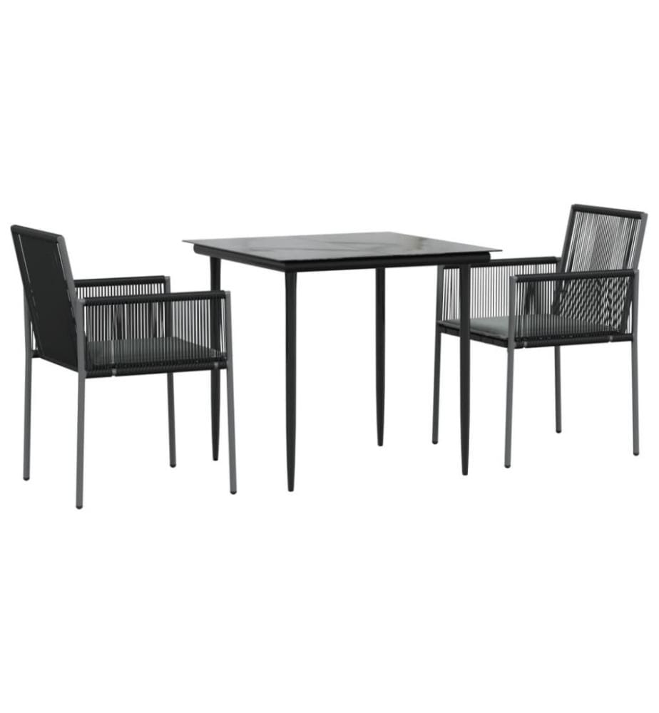 3-tlg. Garten-Essgruppe mit Kissen Schwarz Poly Rattan & Stahl